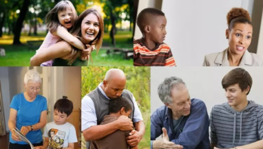 Collage of photos of parents, carers, and children