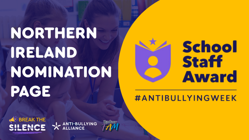 School Staff Award image - text reads: 'Northern Ireland nomination page', with the school staff award logo and a picture of a teacher
