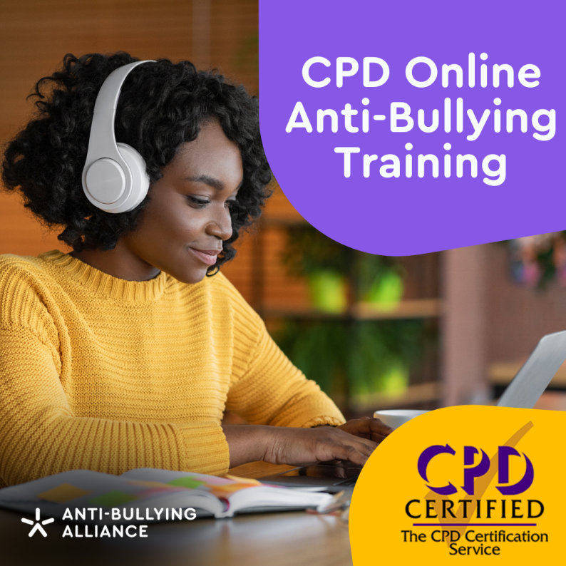 CPD Online Anti-Bullying Training asset, with someone doing training online