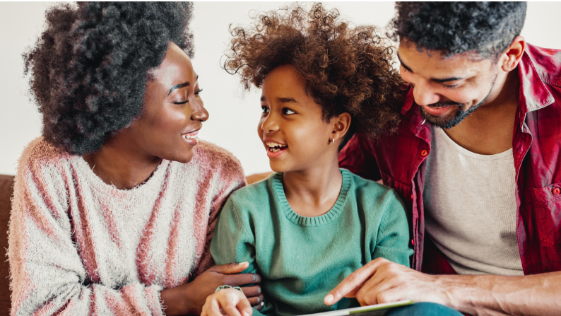 CHild and parents talking