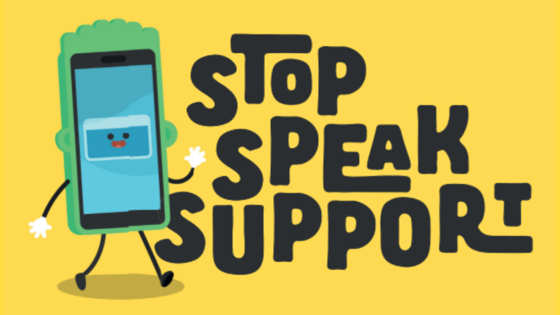 Stop speak support logo - those words with a waving phone