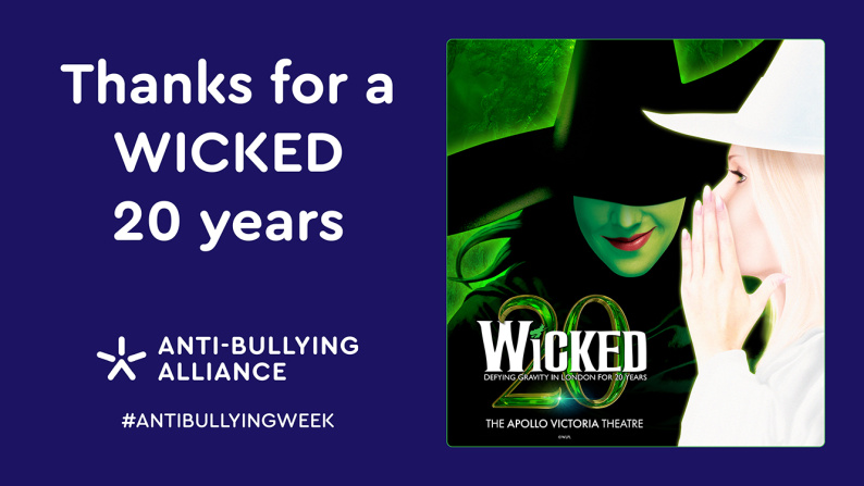 A graphic featruing imagery of the two witches from the hit musical Wicked, includes the title: Thanks for a WICKED 20 years!